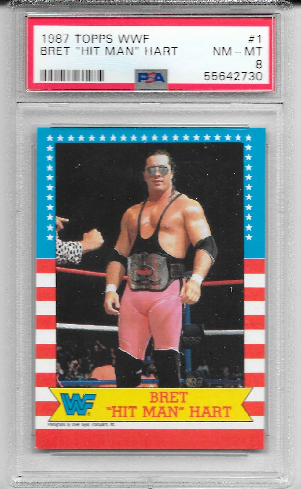1987 Topps WWF Wrestling Bret Hit Man Hart RC #1 PSA 8 RARE WWE WCW NWO