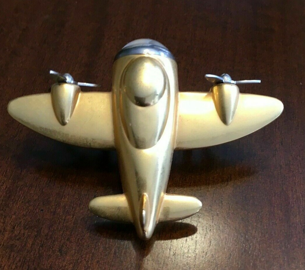 rare vintage Airplane Timex Collectible Mini-Clock Figural Gold