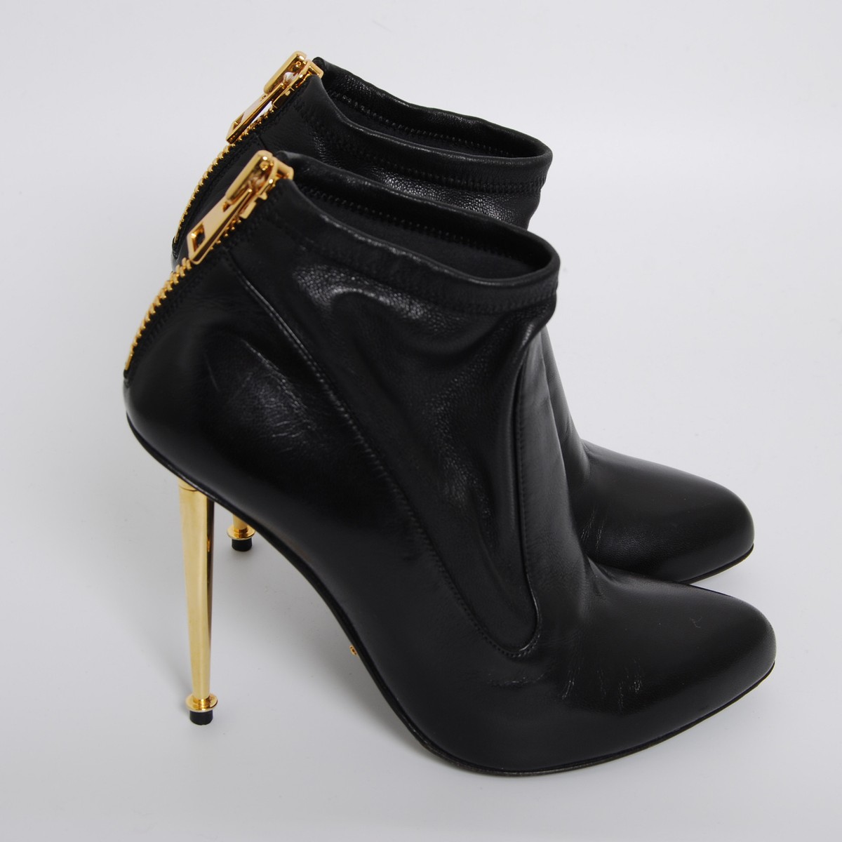 Tom Ford Women Black Ankle Boots Leather Zip Stiletto High