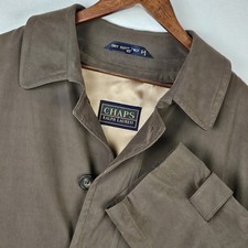 Chaps Ralph Lauren Olive Green Overcoat Zip Out Wool Liner Size 42L Full Button