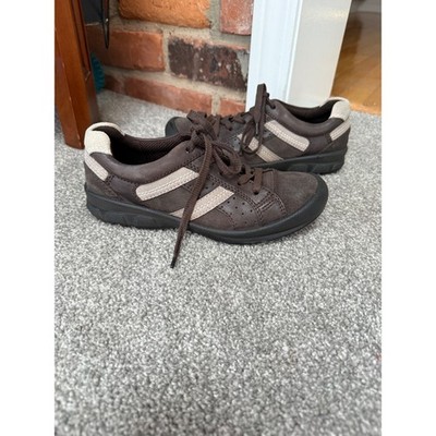 Ecco Brown Leather Suede Lace Up Sneakers Kids Size 34 Low Top Shoes