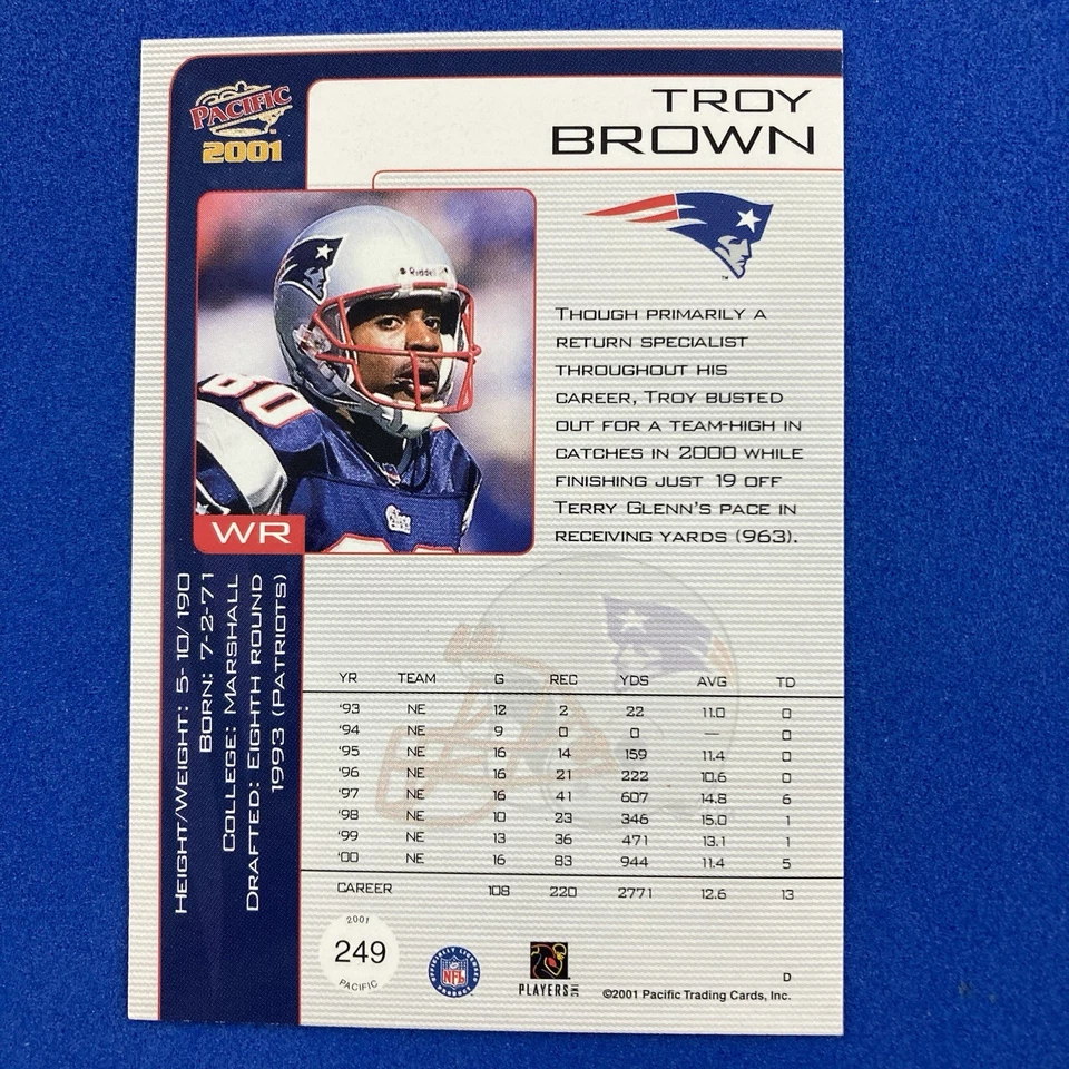 Troy Brown 2001 Pacific Card #249 NFL New England Patriots - Image 2 of 2