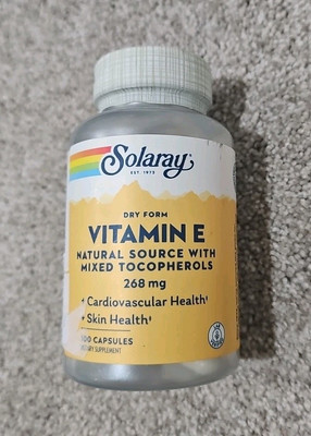 Solaray Dry Vitamin E-400 IU *LARGER 100 Capsules - Exp 9/27 - Sealed New 
