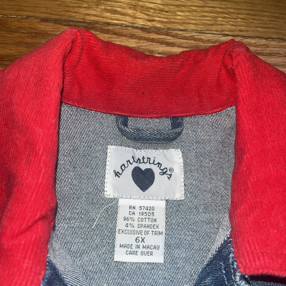 NEW NWT 6X 7 Hartstrings Girls Denim Embroidered Jacket Red Collar Xmas Gift - Image 3 of 4