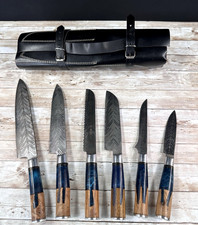 Blue Resin Handle Sharp Damascus Steel Chef Knife Set Durable Kitchen Knives
