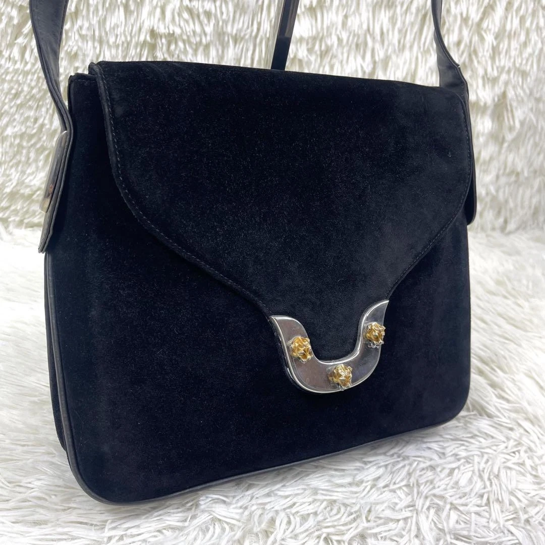 Rare article GUCCI sac à bandoulière tête de tigre daim cuir noir #PGCNIM