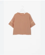 COS Shirt Womens 4 Beige 100% Silk Sheer Kimono Sleeve Boxy Top Blouse