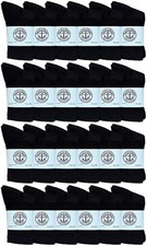 24 PK of Yacht  Smith Wholesale Kids Crew Socks, 4-6 Black - Boys Ankle Sock