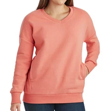 NWT Member's Mark Womens Coral V-Neck Cozy Sweatshirt with Pockets S
