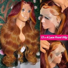 100  HUMAN HAIR LACE FRONT WIGS GINGER HIGHLIGHTS BODY WAVE