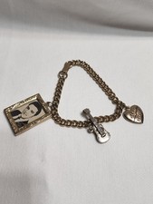 Vtg 1956 Elvis Presley Fan Club Charm Bracelet Photo, Guitar, Heart Hound Dog