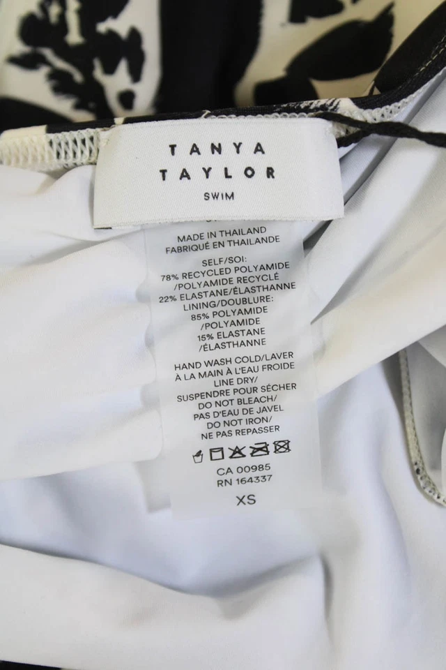 Tanya Taylor Womens Knotted V Neck Cut Out Floral One Piece White Black Size XS - Image 3 of 3