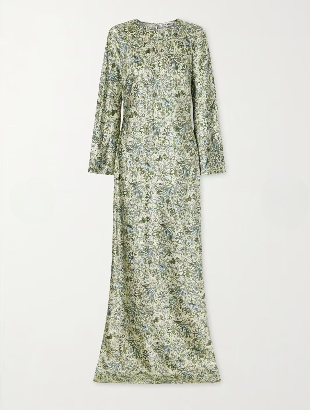 Women Veronica Beard Round Neck Satin Floral Long Sleeve Long Dress