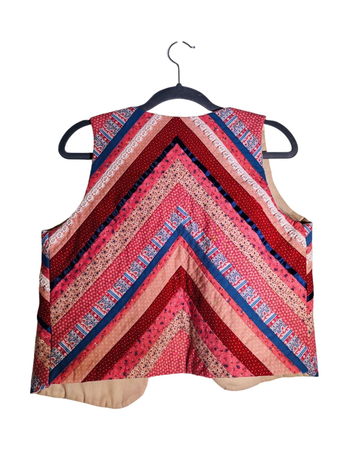 Handmade Quilted Patchwork Vest V-Neck Multicolor… - image 3