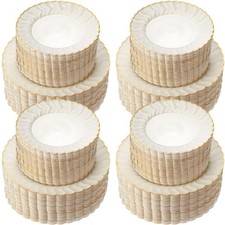 Ivory Plastic Plates with Gold Rim Heavy Duty Disposable Plates for Dessert, ...