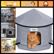 Insulated Outdoor Cat House with Umbrella Roof - Weatherproof, Cozy Shelter, Gre