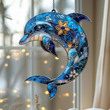 Dolphin Ocean Waves Acrylic Suncatcher Window Hanging Coastal Decor Gift