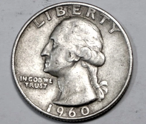 1960D Washington Silver Quarter 25c, very fine, Denver mint .18 oz. silver NICE