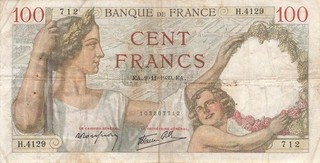Frankreich France 100 Francs 1939 (09.11) P94 Fine (Serie H.4129)