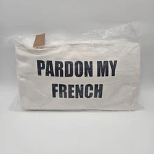 White Canvas Accent Lumbar Pillow Removable Case 16" x 9"  " Pardon My French"
