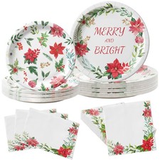150Pcs Christmas Paper Plates and Napkins Disposable Heavy Duty Dinnerware Se...