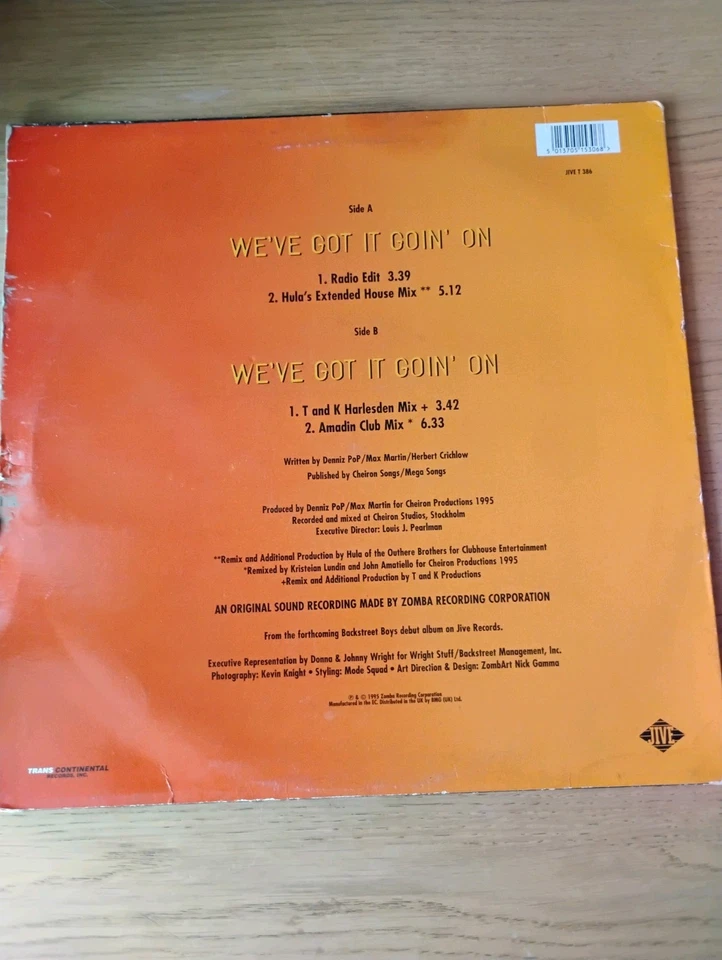 Backstreet Boys We've Got It Goin' On, 12" Vinyl 1995 Jive T 386 RARE - Image 2 of 4