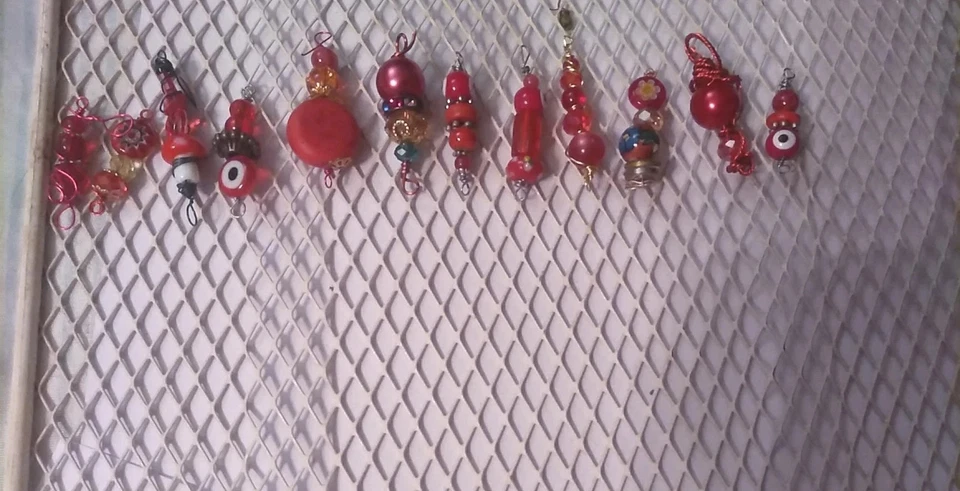 Big Lot Of 12 Handmade Lampwork Glass Jewelry Making Bead Drop Dangles All Reds! - Image 2 of 4