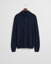 Image of GANT WOOL BLEND NEPPS HALF BUTTONED SWEATER IN EVENING BLUE SIZE M *RRP £155