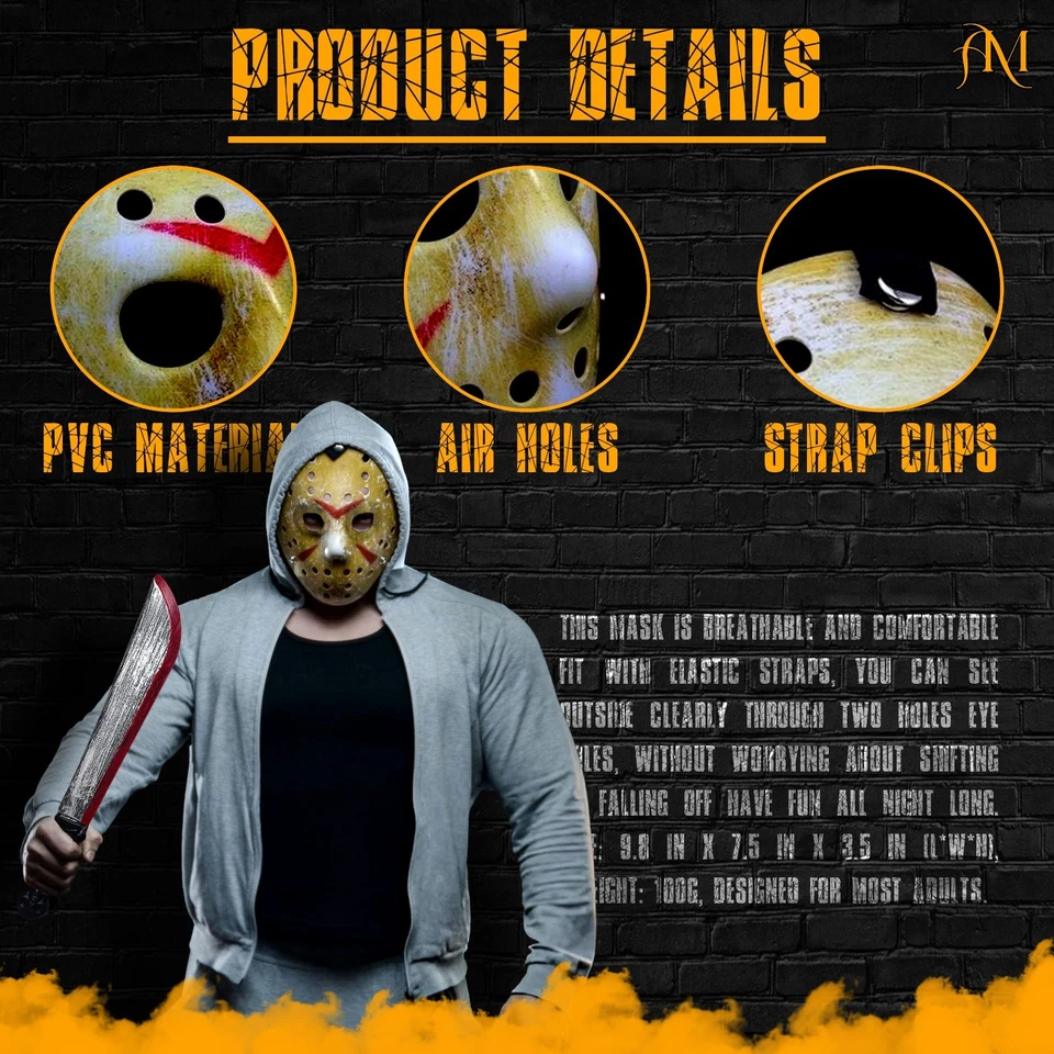 Adult Jason Voorhees Mask Halloween Friday The 13th Hockey Mask Horror Killer - Image 2 of 4