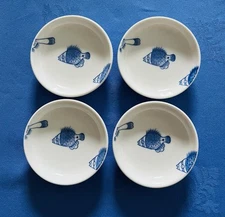 Crate & Barrel Set of 4 Fishy Sauce Tidbit Trinket Dish Blue White New With Tags