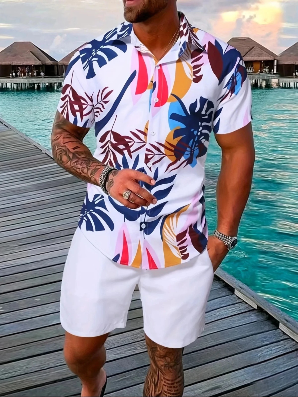 Men Summer Outfit 2-Piece Set Short Sleeve T-Shirt and Shorts Sweatsuit Set