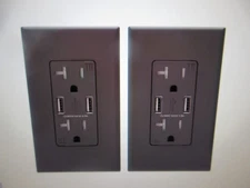 ELEGRP 4 Amp USB Dual Type A In-Wall Charger with 20 Amp Duplex Outlet Brown 2PK