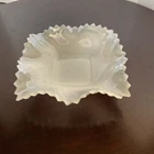 Vintage White Milk Glass Bowl Diamond Pattern Candy Nut Dish Ruffled Edge 8”