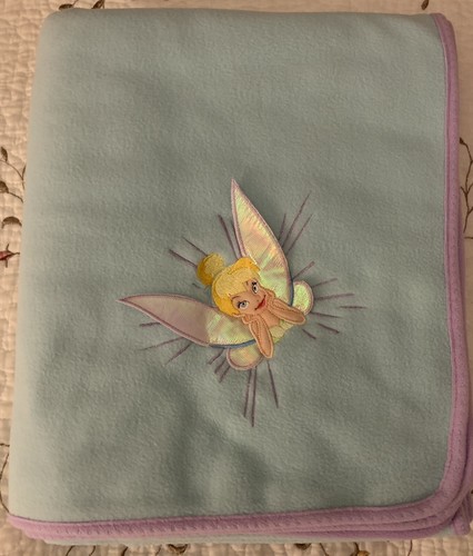Vintage Disney Tinker Bell Tinkerbell Fleece Throw Blanket Light Blue NEW - 第 2/6 張圖片