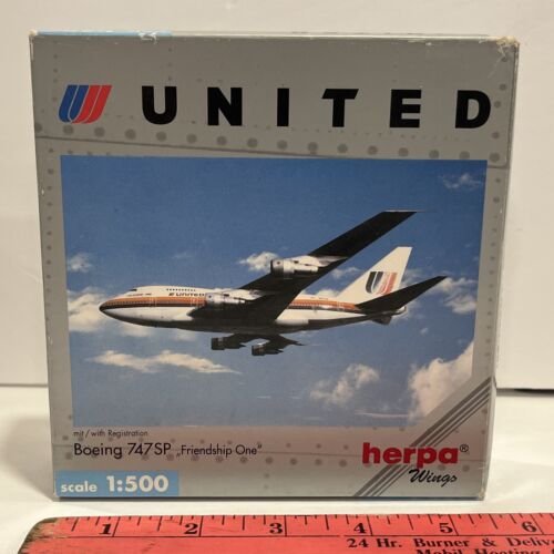 1:500 Herpa Wings United Airlines Friendship One Boeing 747 SP Scale Model Jet