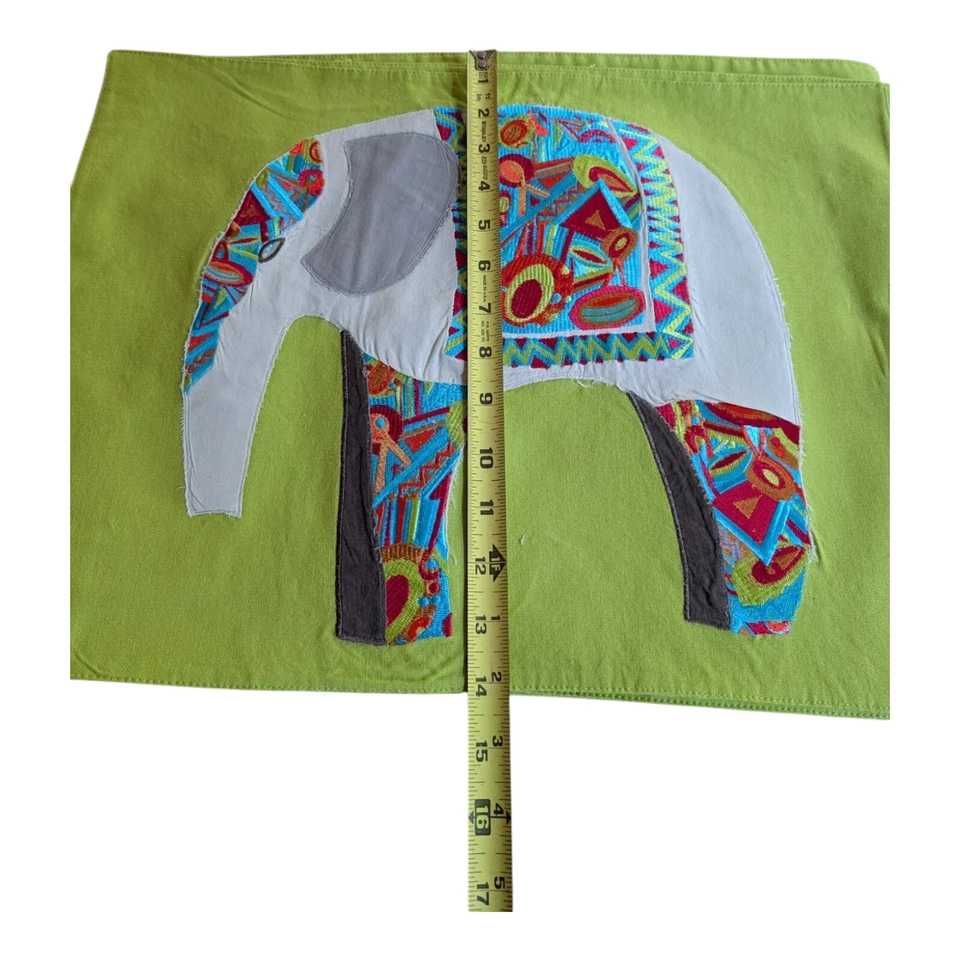 Crate & Barrel Embroidered Elephant Placemats Green Set Of 5 - Image 3 of 4