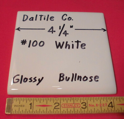 1 pc. White #100 by Daltile Co.  4-1/4'' Ceramic Surface Bullnose Tile; New Flat