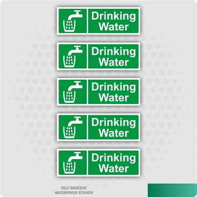 STICKERSHOP103 5 x Drinking Water Green Self Adhesive Stickers 150mmx50mm Safety Signs Business