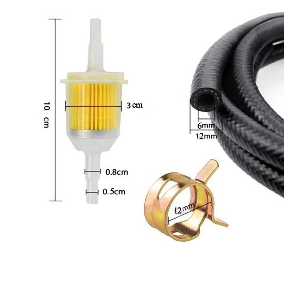 6 Feet 1/4" ID Motorcycle Scooter Gas Fuel Line Tubing Hose Clamps Fuel Filter - Image 2 of 4