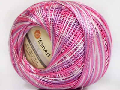 Variegated Pink Violet + YarnArt Tulip Size 10 Microfiber Thread 17339 50g 273y