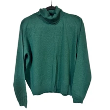 Vtg Sweater Womens Sz M Green Angora Wool Turtleneck Knit Long Sleeve Rabbit