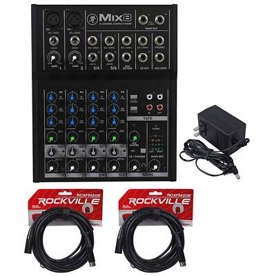 Mackie Mix8 8 Ch. Compact Mixer Constructed w/Durable Metal Chasis+2 XLR Cables