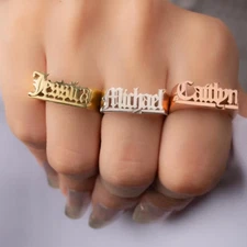 Custom Name Ring Band Jewelry Stainless Steel Personalized Nameplate Gold Silver