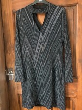 Oasis Halter Neck Sparkly Bodycon Dress Full Sleeves Black/Grey RRP £49.99 Party