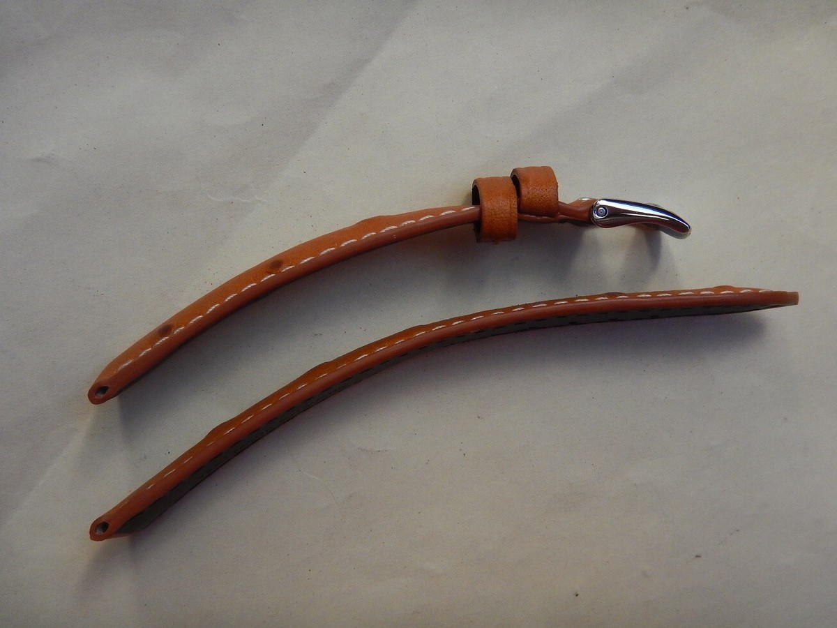 Bracelet Montre 16mm En Veau Façon Autruche Couleur Miel - Fait Main En France, Neuf