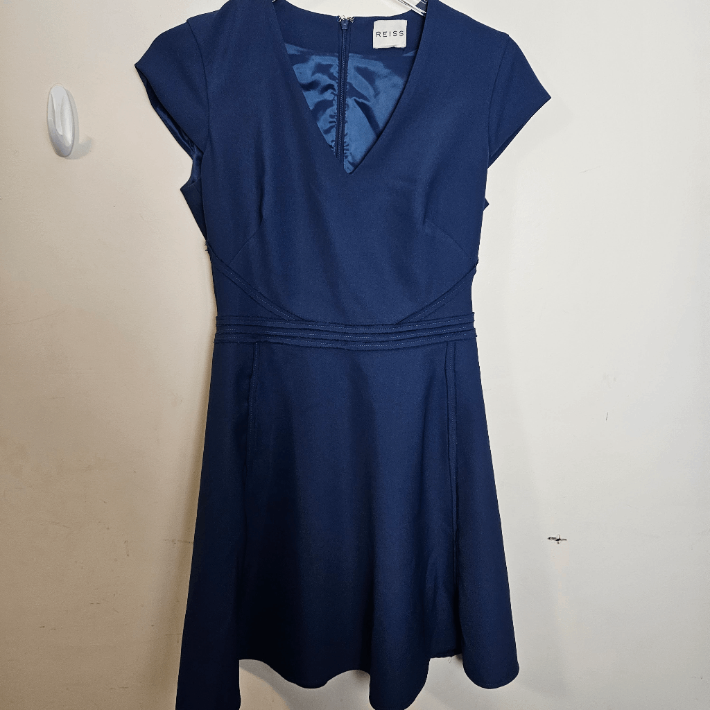 Reiss Short Sleeve V Neck Fit & Flare Cap Sleeve Dress Knee Length Career  Women'