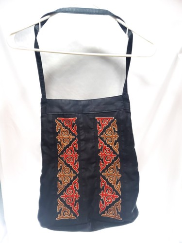 Mongolian Kazakh Hand Embroidered Bag From Mongolia Black Red Yellow Traditional - Picture 2 of 10