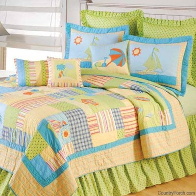 Beach Life Full Queen Quilt Set Hawaiian Shells Tropical