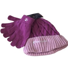 Champion GIRLS Cable Knit Cuffed Beanie Cap Hat  Gloves 2-Piece Set NWT