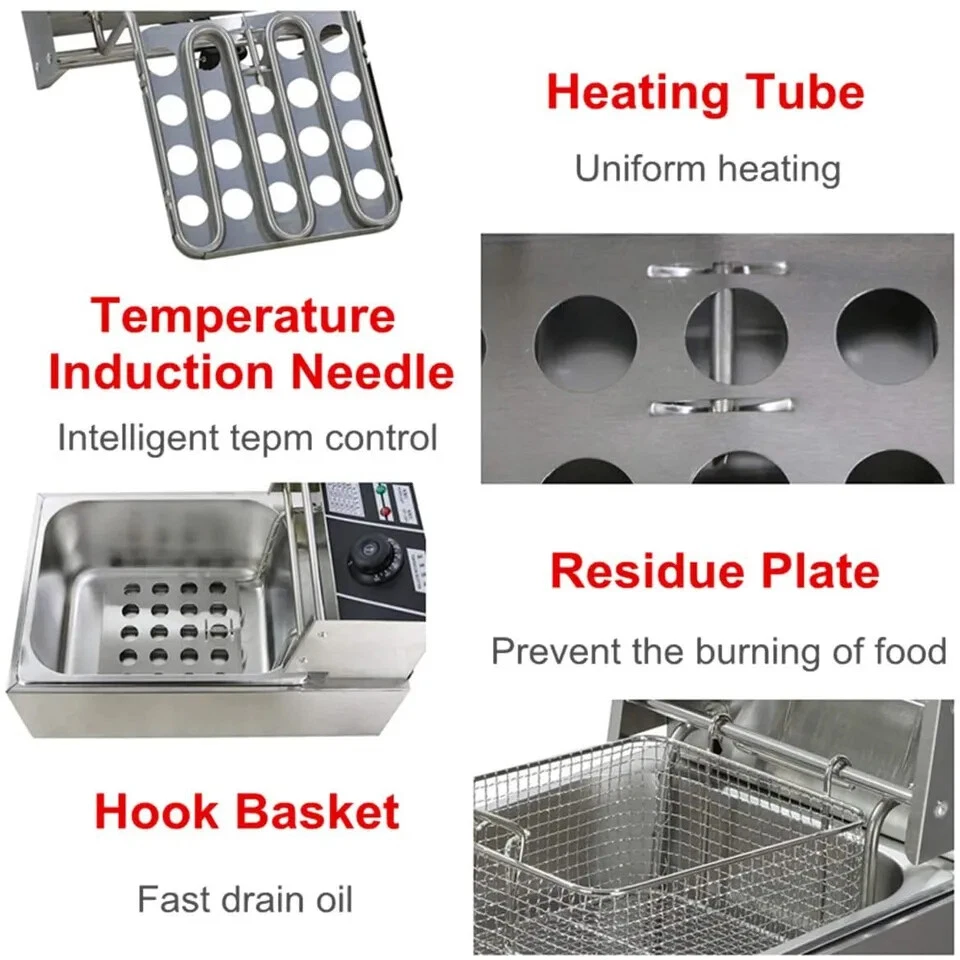 10L Edelstahl Elektrische Friteuse 2500W Profi Küche Kaltzonen Fritteuse Fritöse - Bild 4 von 4